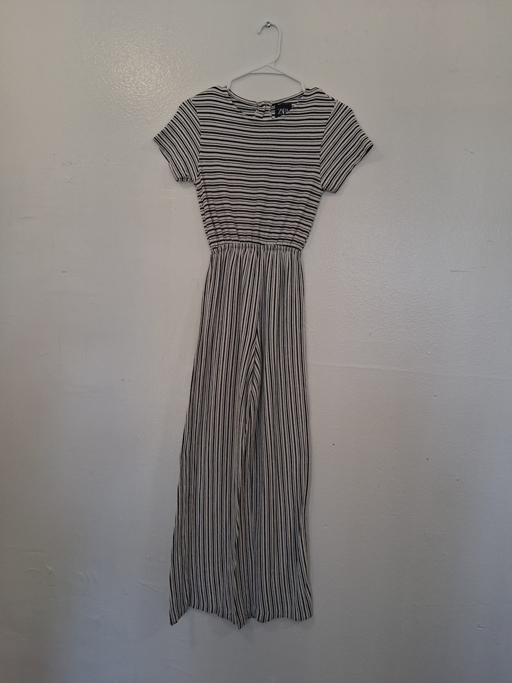 Zara Black and White Striped Short Sleeve Maxi Dress jumpsuit